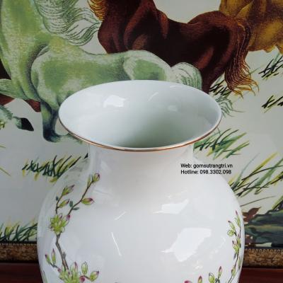 Bình Sứ Xương họa tiết Chim Trĩ - Hoa Phù Dung